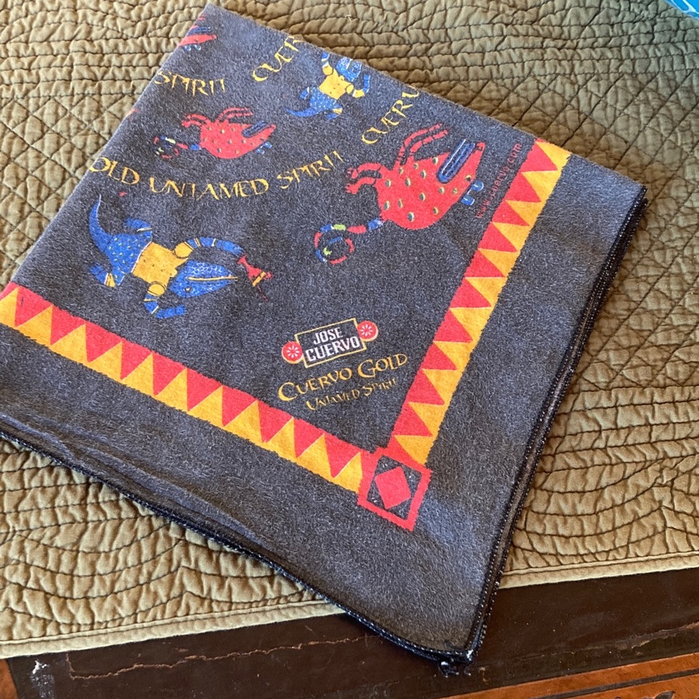 Jose Cuervo Gray-Black  Bandana Scarf with Red & Blue Accents 20” square